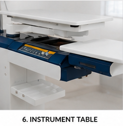 Motorized ophthalmic refraction chair unit designed for eye hospitals, optical stores and vision testing centers. Smooth height adjustment, ergonomic patient positioning and durable construction for daily clinical use.